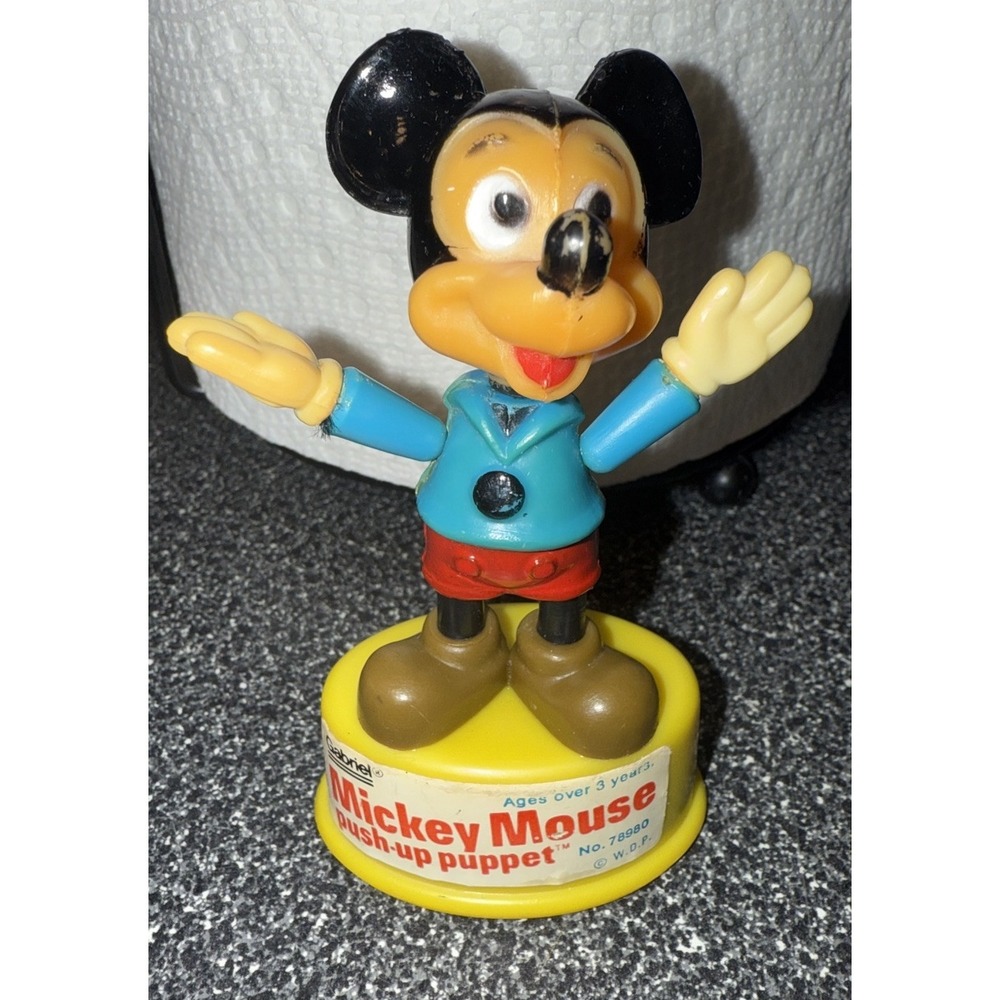 VTG 1977 4" Mickey Mouse Push-Up Puppet Gabriel Industries,‎ Made in Hong Kong